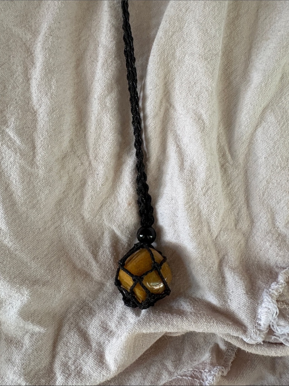 Handmade Black Macramé Necklace with Amber Stone Pendant